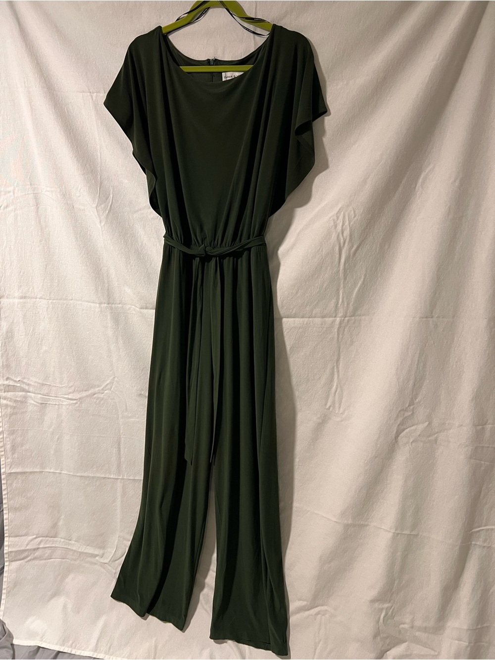 Emma & Michele Dark Green Long-Sleeve Belted Jumpsuit